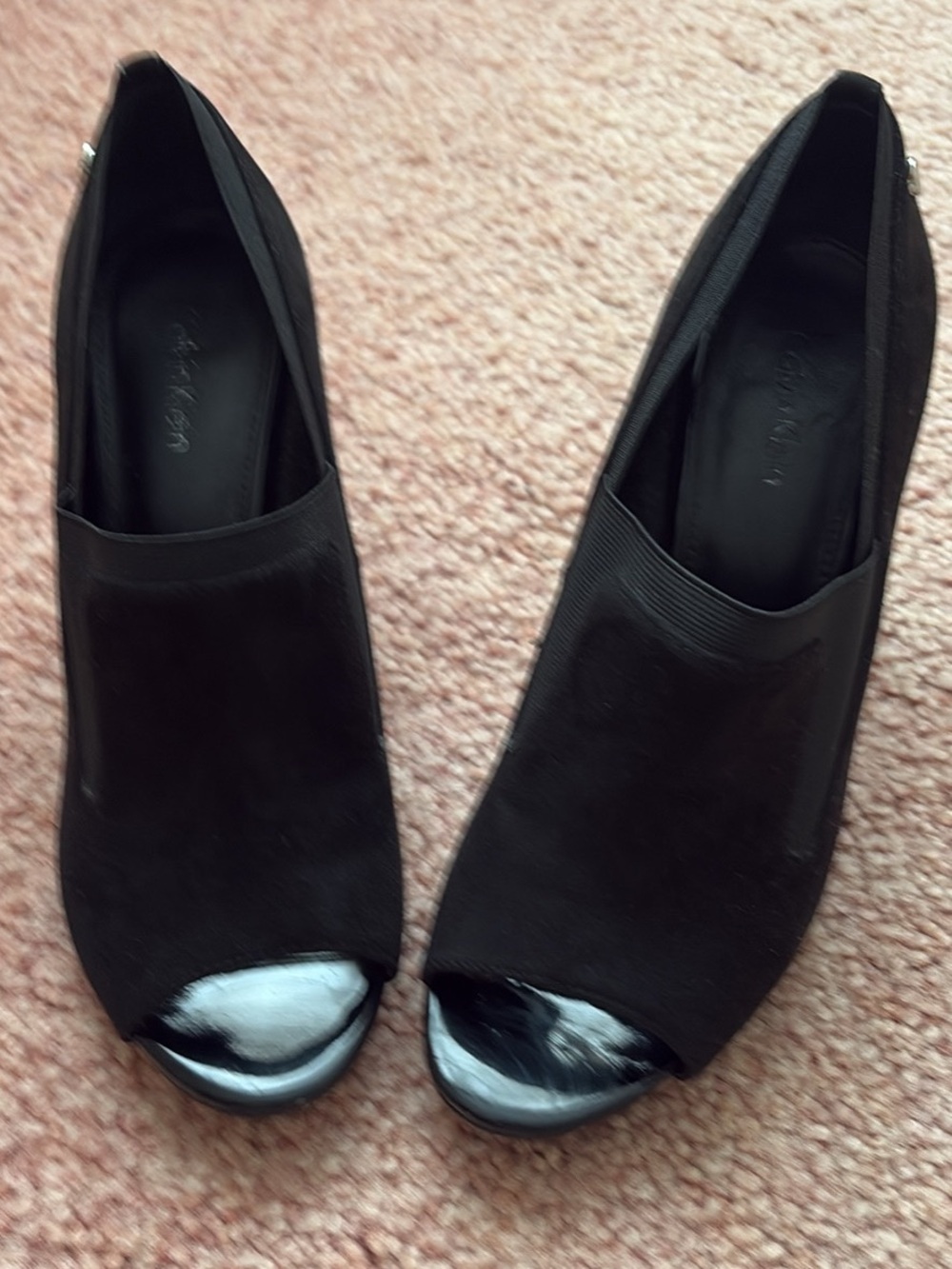 CK  Black Women’s Peep-Toe Slip-On Heels